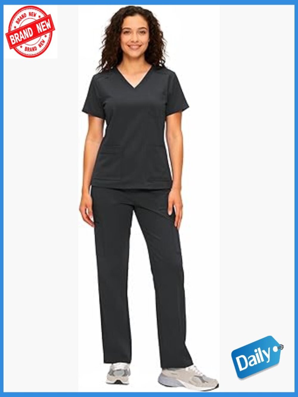 Women's V-Neck Scrub Set with Cargo Pants 12 Pockets